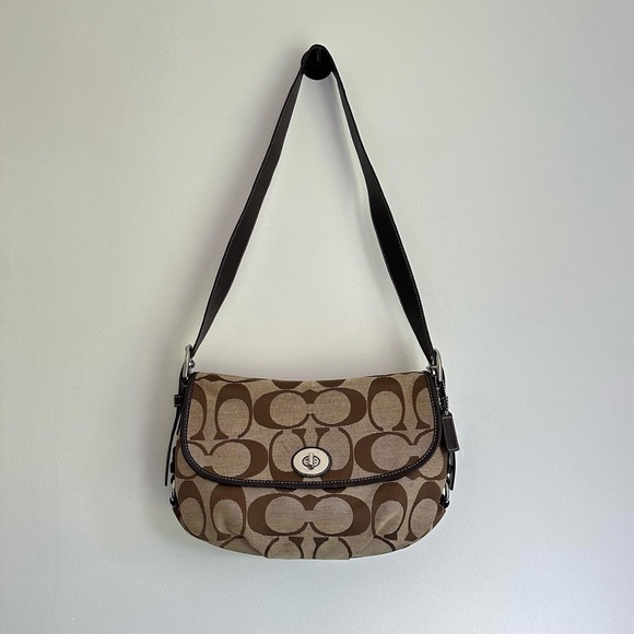 Coach Handbags - Coach Brown Lavender Signature Carly Hobo Bag